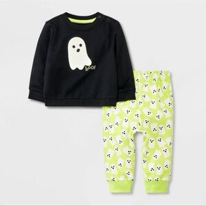 CAT & JACK 2 PC GHOST GRAPHIC TOP & PANTS SET - BLACK SIZE 0-3M (NEW WITH TAGS)